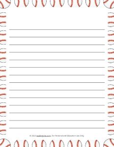 Baseball Theme #2 Narrow Ruled Lined Paper