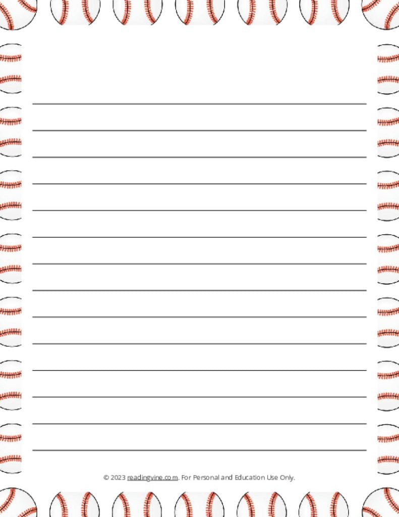 Baseball Theme #2 Narrow Ruled Lined Paper-Image - ReadingVine