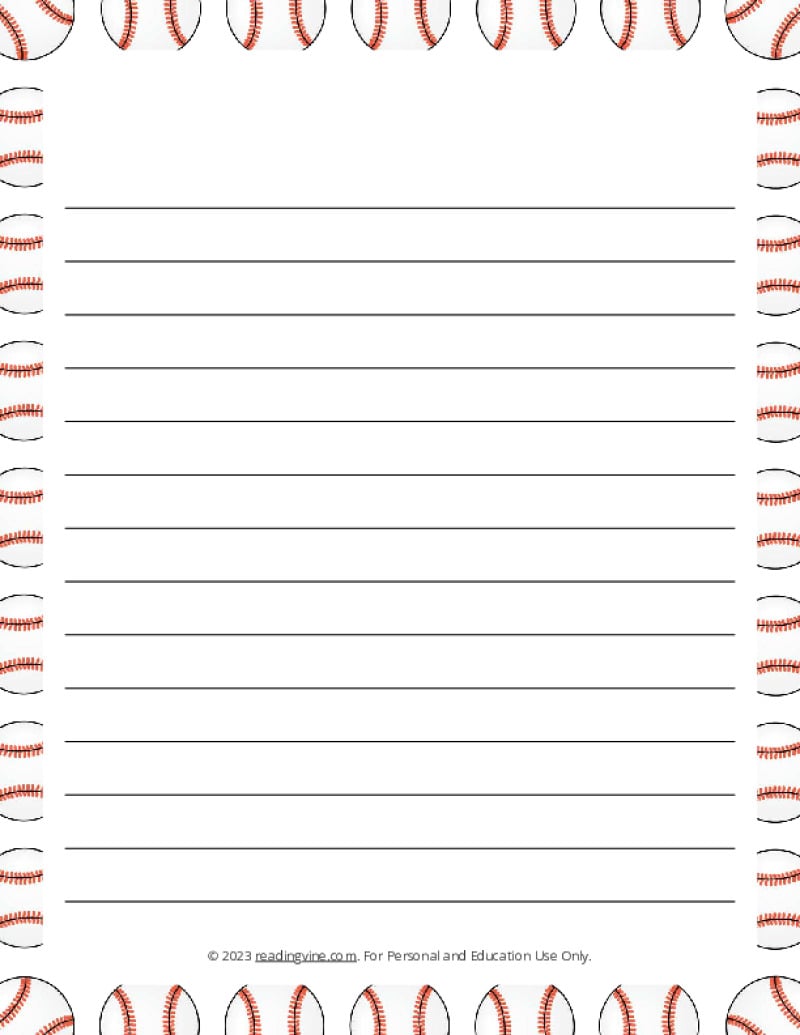 Baseball Theme #2 Narrow Ruled Lined Paper