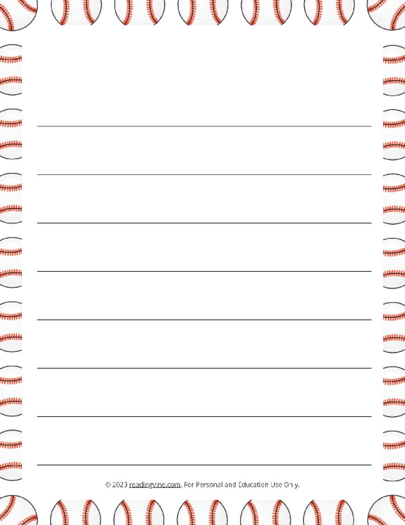 Baseball Theme #2 Wide Ruled Lined Paper