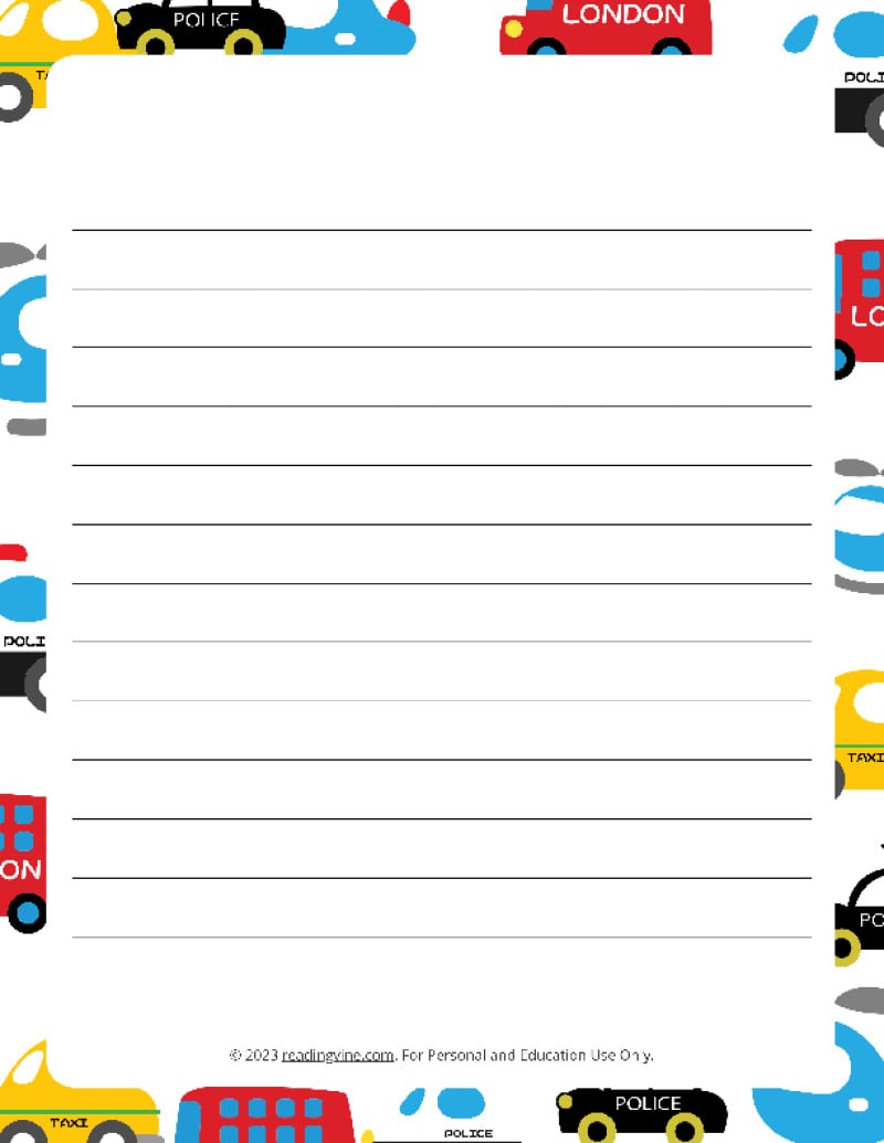 Cars Theme Narrow Rule Lined Paper