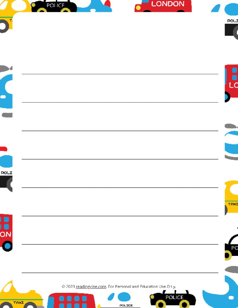 Cars Theme Wide Ruled Lined Paper