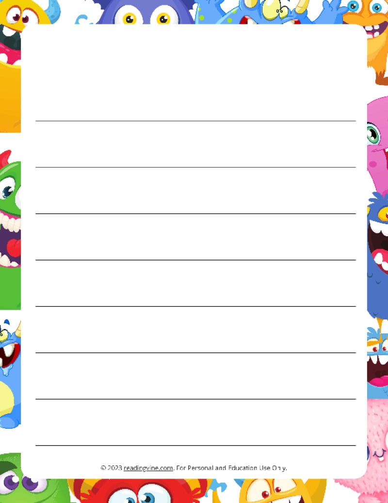 Monster Theme Wide Ruled Lined Paper