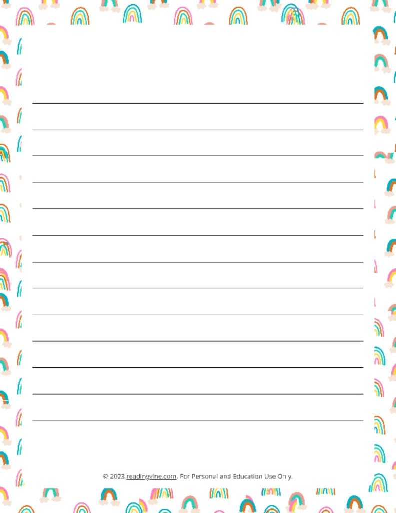 Rainbows Theme Narrow Rule Lined Paper-Image - ReadingVine