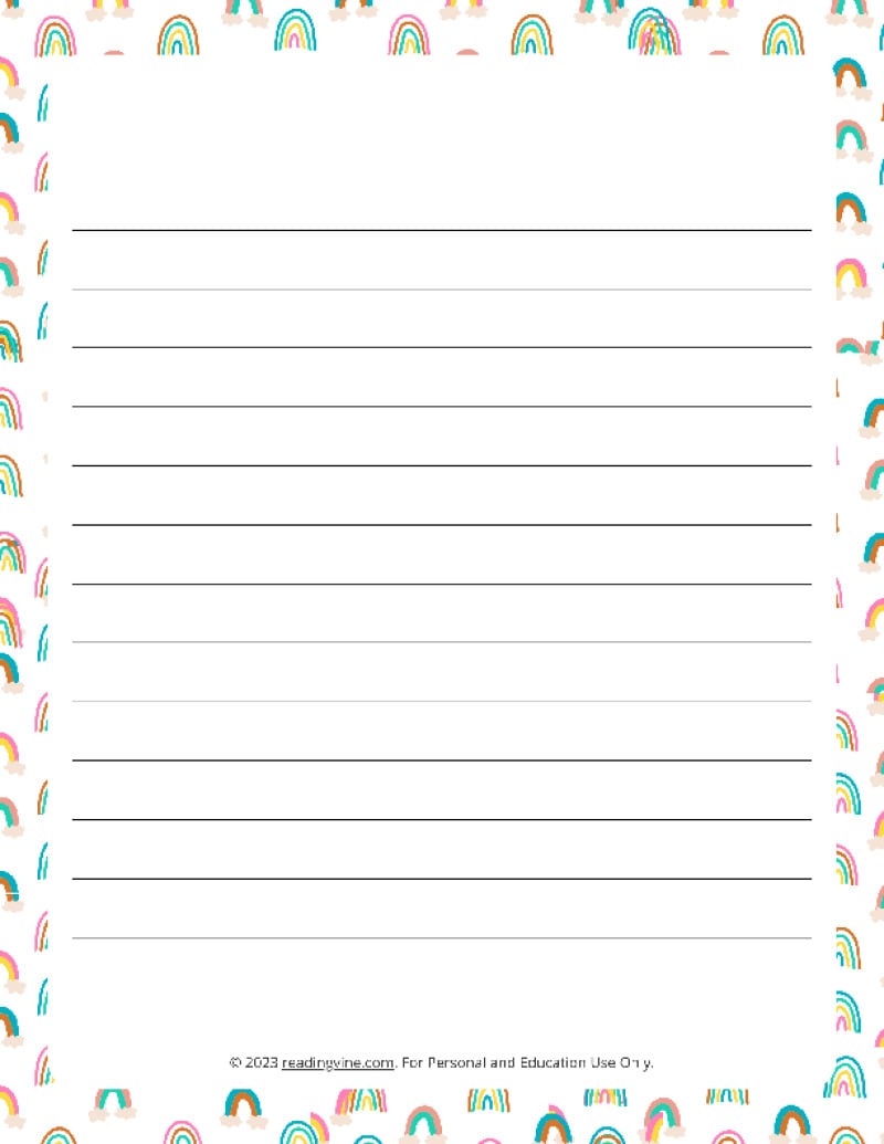 Rainbows Theme Narrow Rule Lined Paper