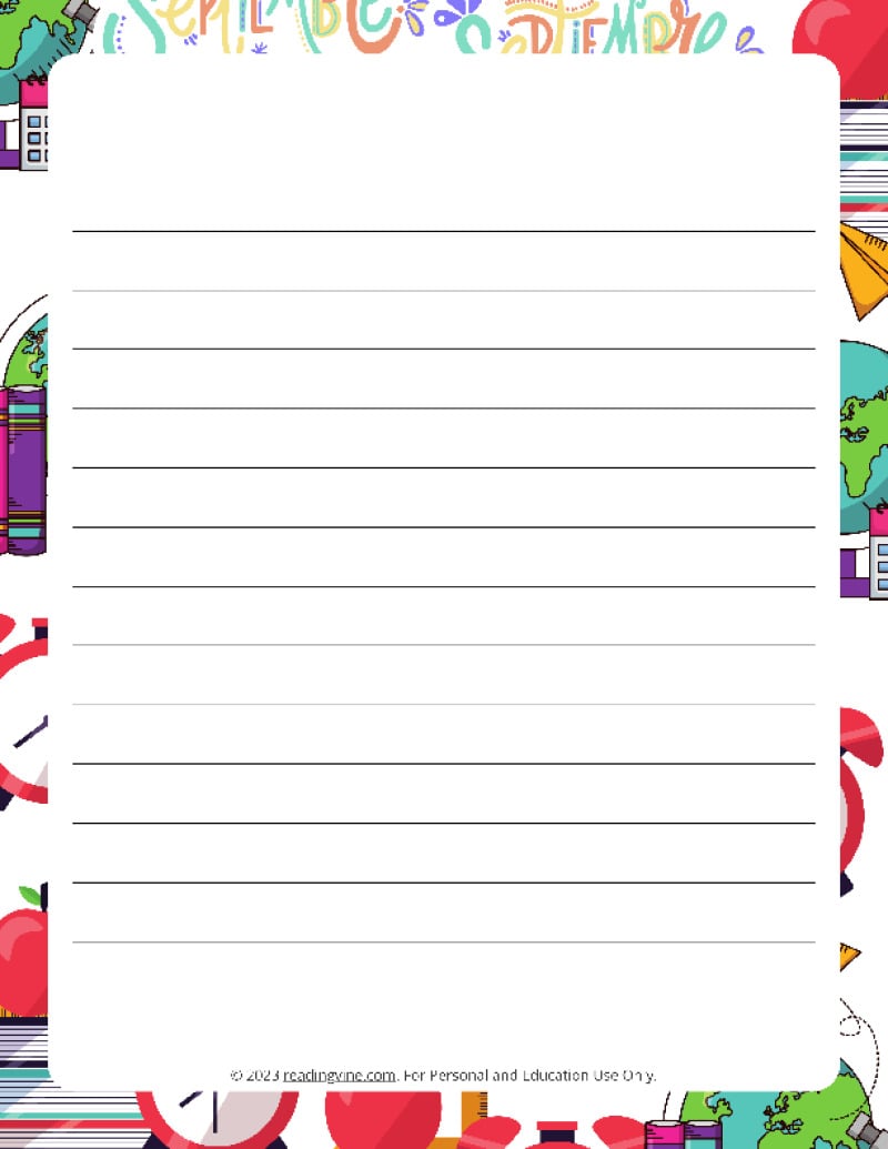 September Theme #1 Narrow Rule Lined Paper