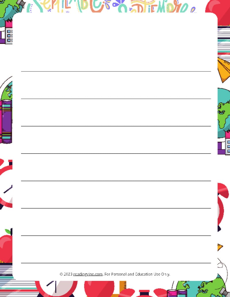 September Theme #1 Wide Ruled Lined Paper