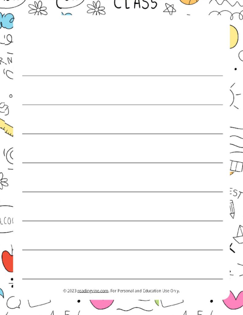 September Theme #2 Wide Ruled Lined Paper-Image - ReadingVine