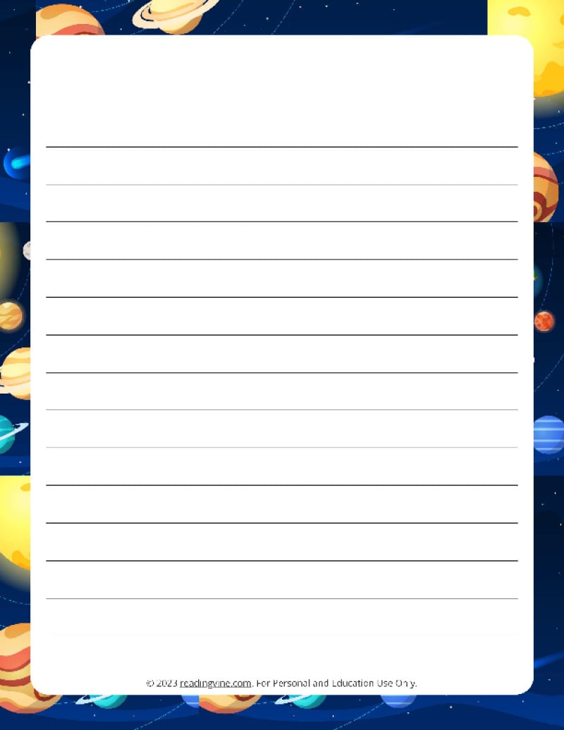 Space Theme #2 Narrow Rule Lined Paper