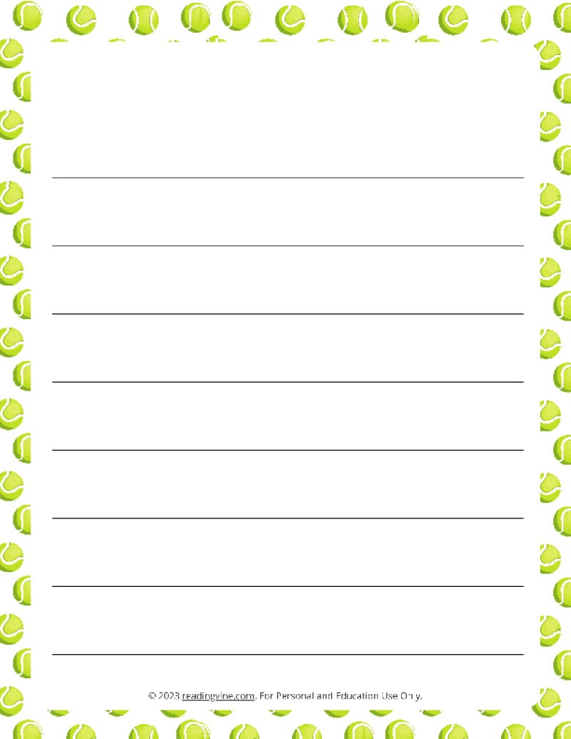 Tennis Theme #1 Wide Ruled Lined Paper