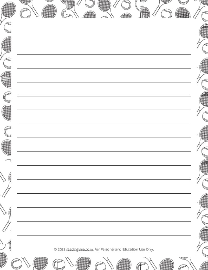 Tennis Theme #2 Narrow Ruled Lined Paper