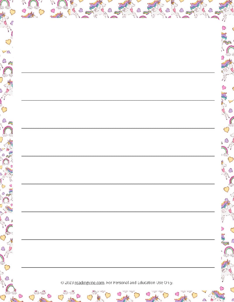 Unicorn Theme Wide Ruled Lined Paper