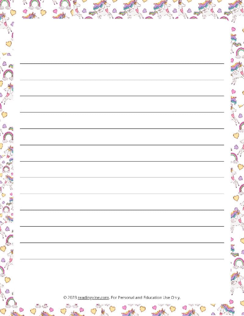 Unicorns Theme Narrow Rule Lined Paper