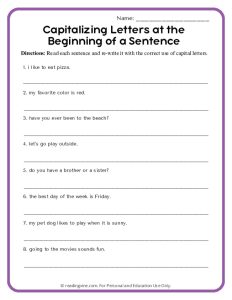 Capitalization at the Beginning of a Sentence Activity Image