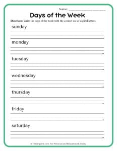 Capitalize Days of the Week Activity Image