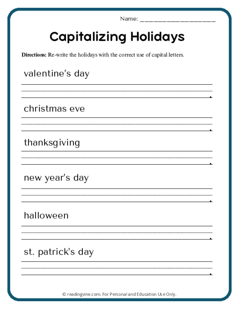Capitalizing Holidays Activity Image