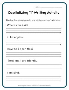 Capitalizing I Writing Activity Image