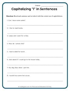 Capitalizing I in Sentences Worksheet Image