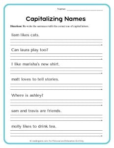 Capitalizing Names in Sentences Activity