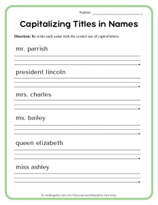 Capitalizing Titles in Names Worksheet