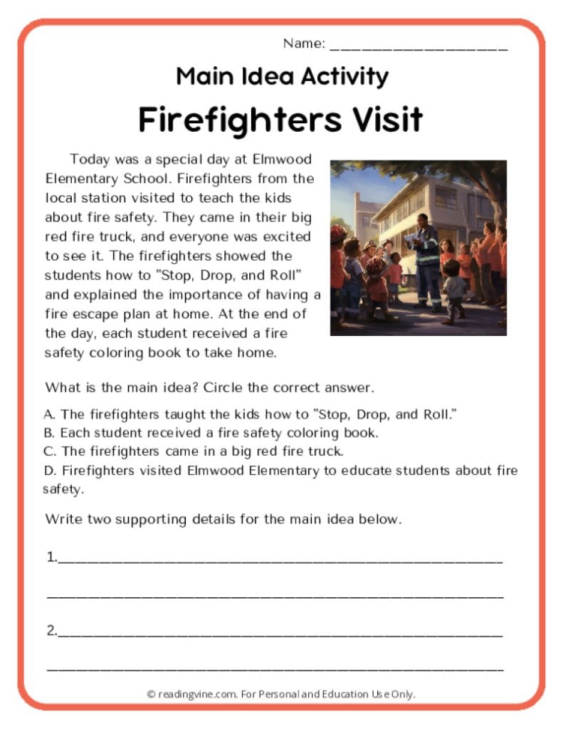 Firefighters Main Idea Activity