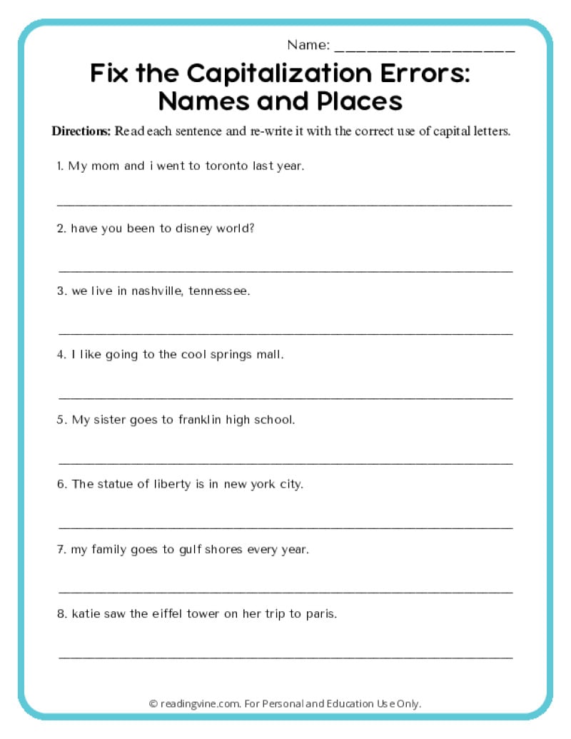 Fix the Capitalization Errors Names and Places Activity