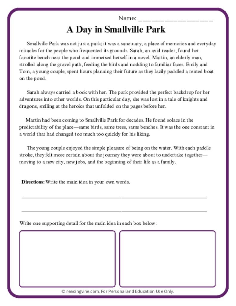 Main Idea Activity: A Day at the Park