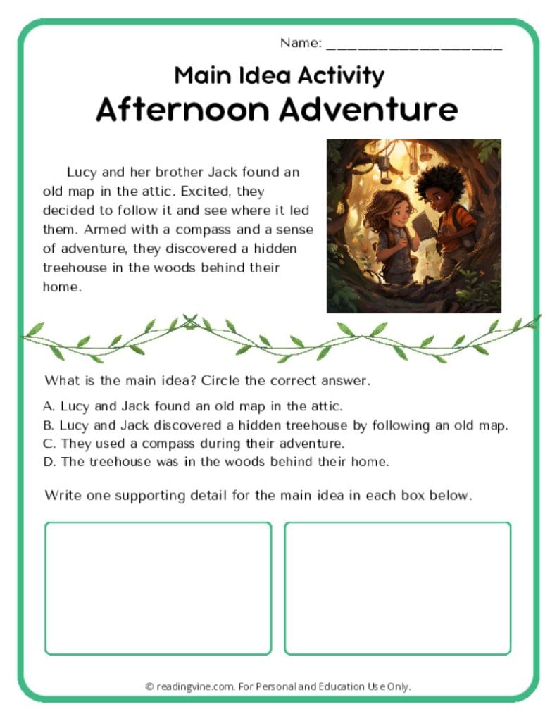 Main Idea Activity: Afternoon Activity