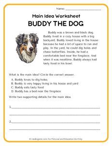 Buddy the Dog Main Idea Activity