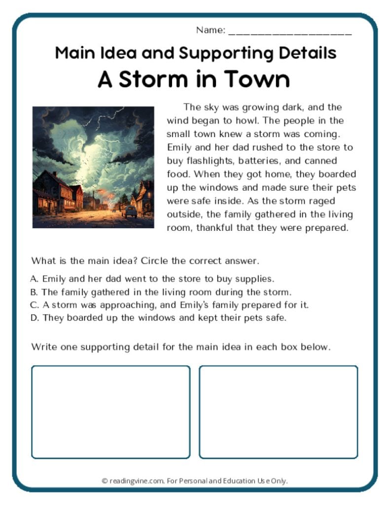 Main Idea and Supporting Details: A Storm in Town