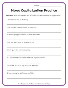 Mixed Capitalization Practice Worksheet