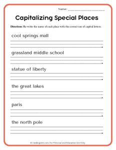 Special Places Capitalization Activity