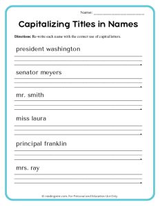 Titles in Names Capitalization Activity