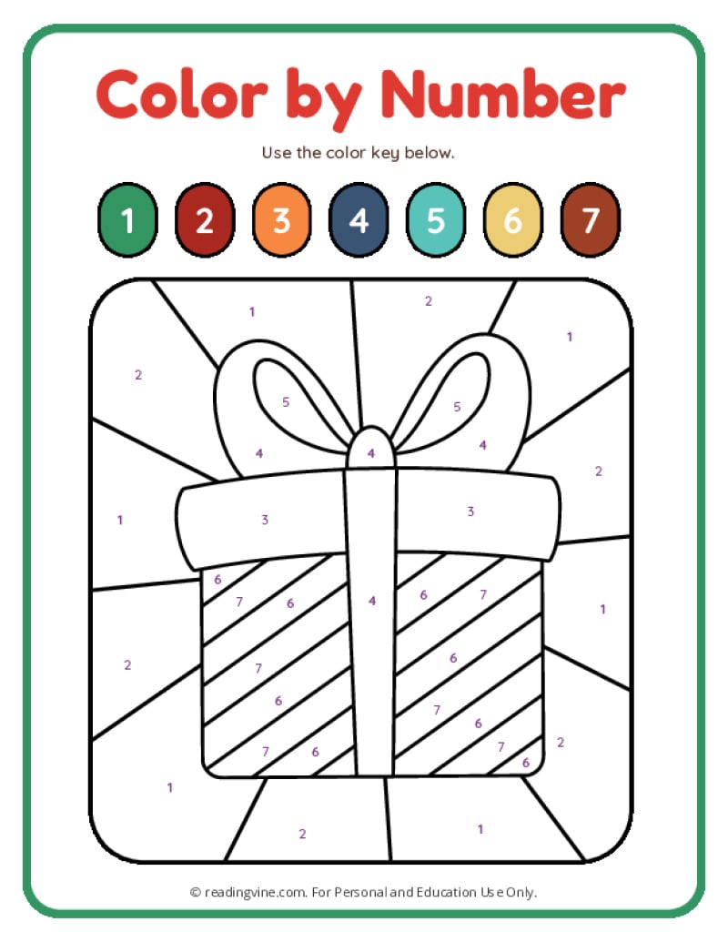 Christmas Present Color by Number Holiday ActivityImage ReadingVine