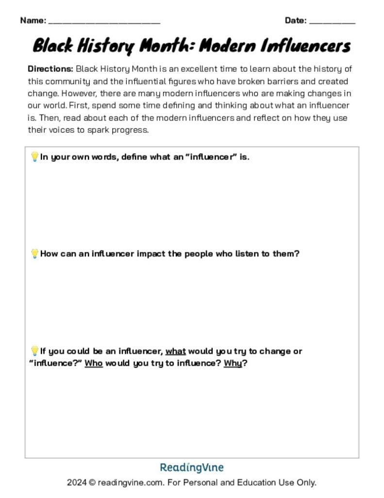 Black History - Modern Influencers 4-part activity