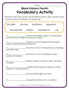 Black History Month Vocabulary Activity Image