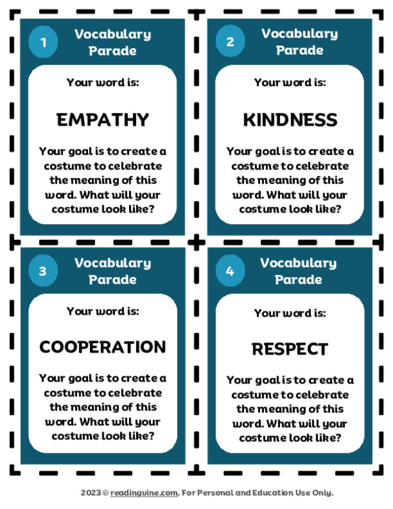 Vocabulary Parade Task Cards