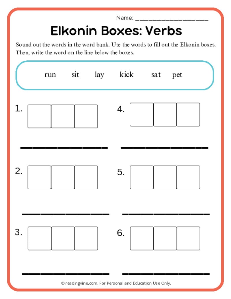Elkonin Box Verbs Activity