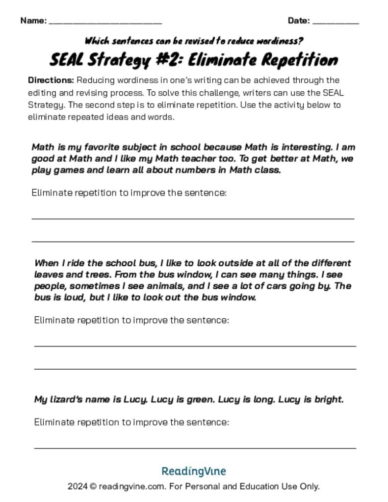 SEAL Strategy Eliminating Repetition Activity Image