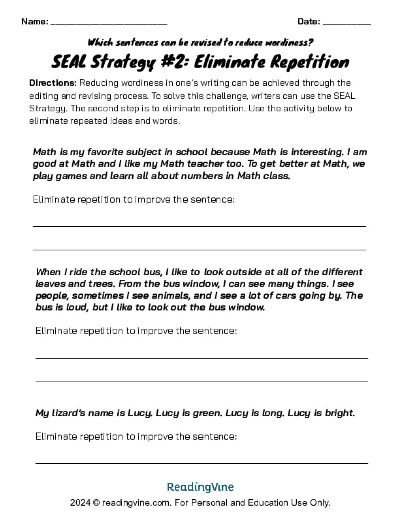 Reduce Sentence Wordiness with the SEAL Writing Strategy ReadingVine