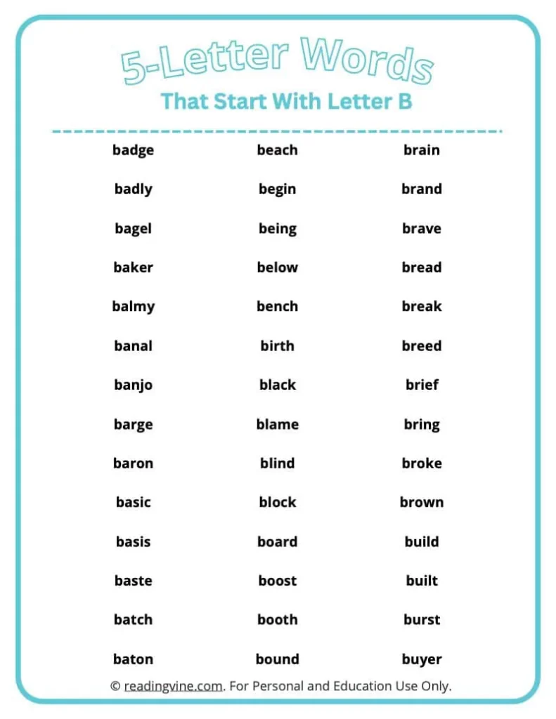 5 Letter Words That Start With B