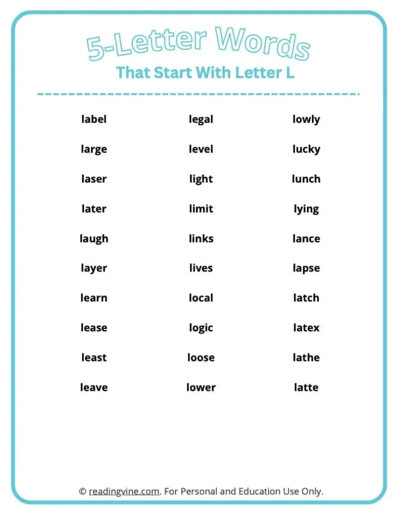 5 Letter Words That Start With L