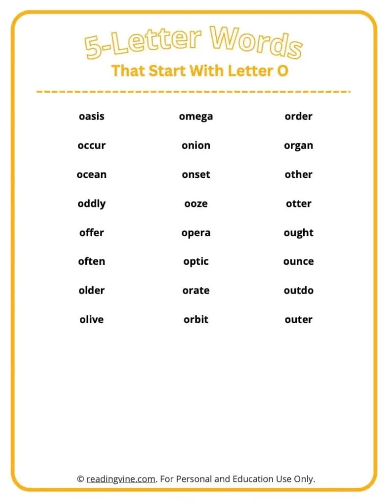 5 Letter Words That Start With O