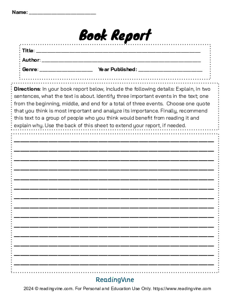 Book Report Templates For 2nd 8th Grade Book Report Templates For 2nd 8th Grade
