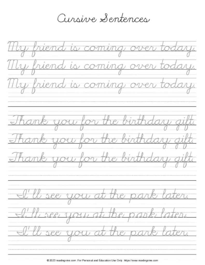 Cursive Letters – Practicing Sentences 1