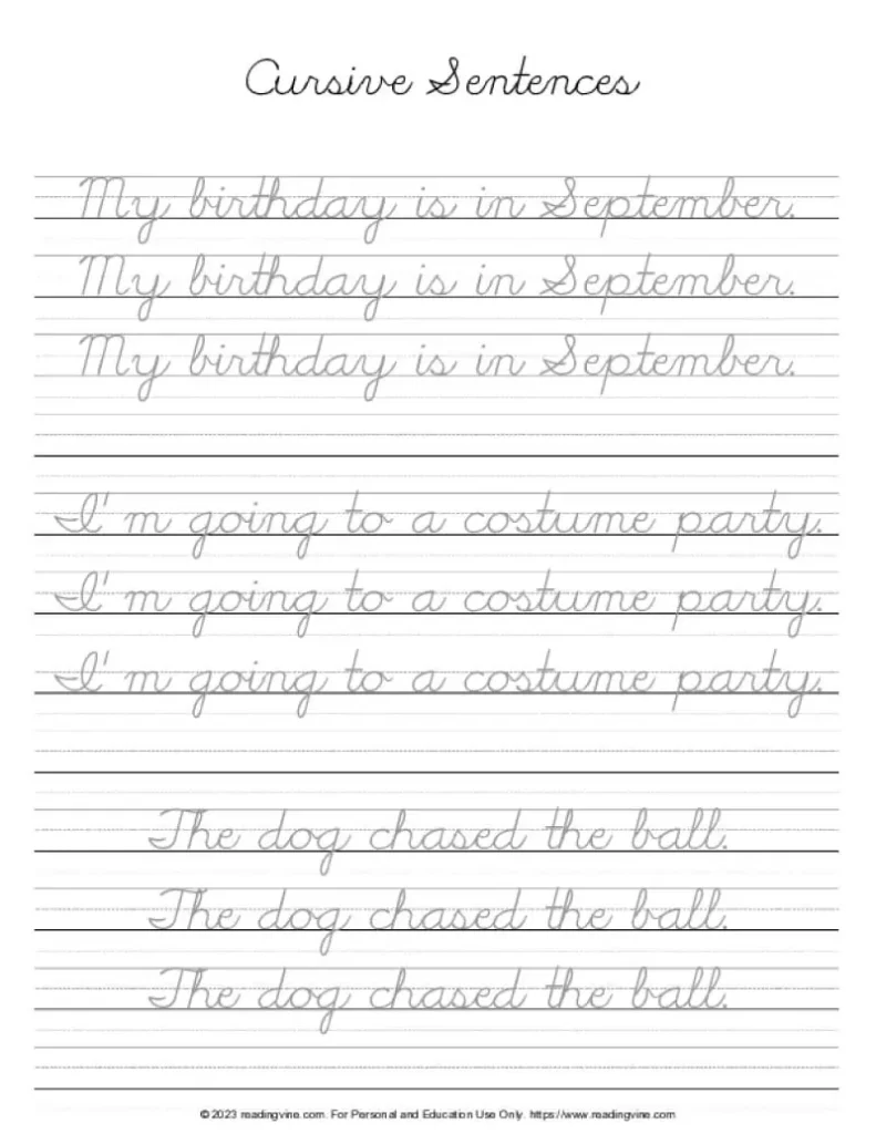 Cursive Letters – Practicing Sentences 9