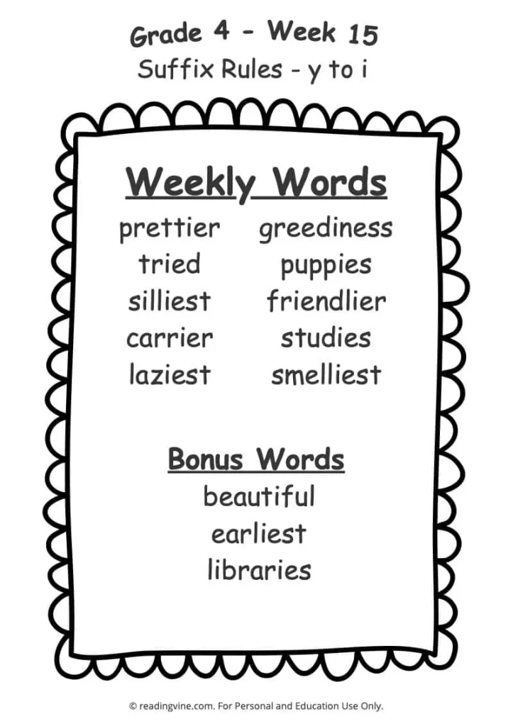 Week 15 Spelling List