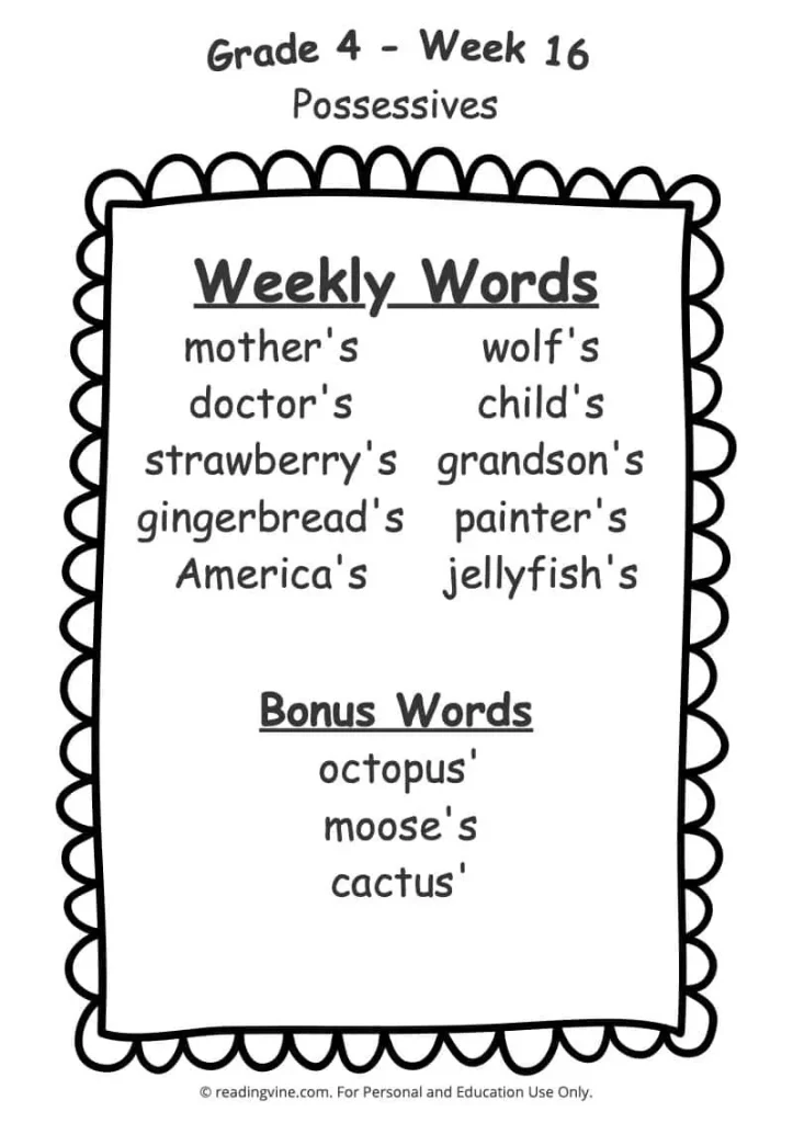 Week 16 Spelling List