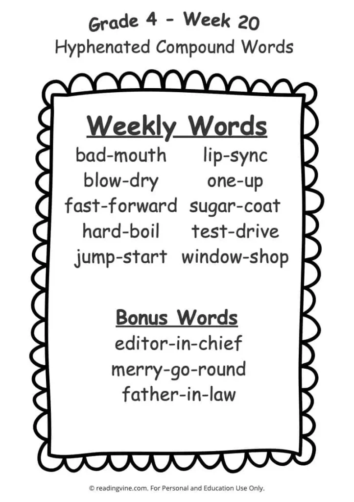 Week 20 Spelling List