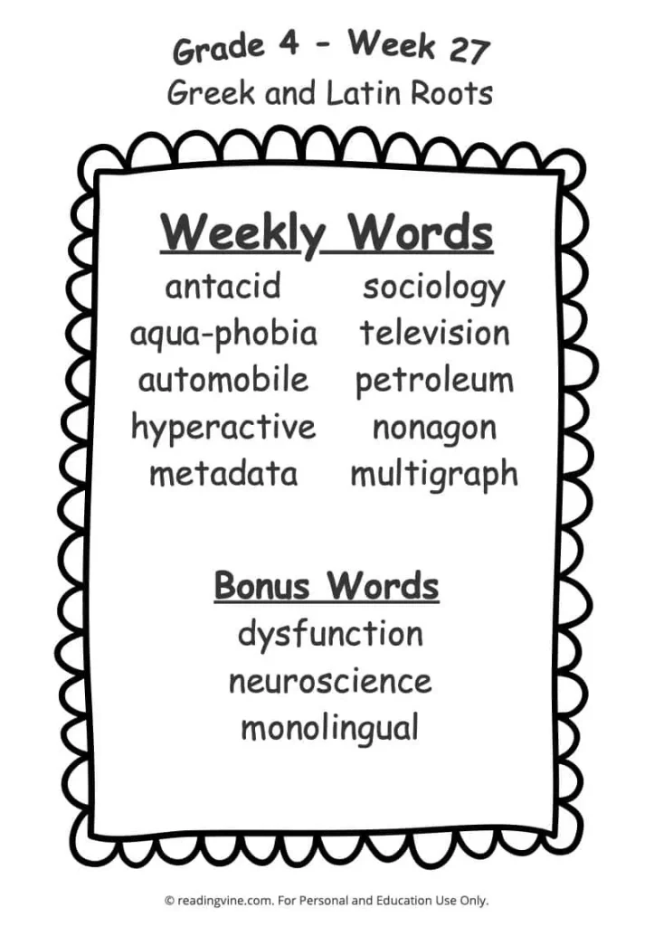 Week 27 Spelling List